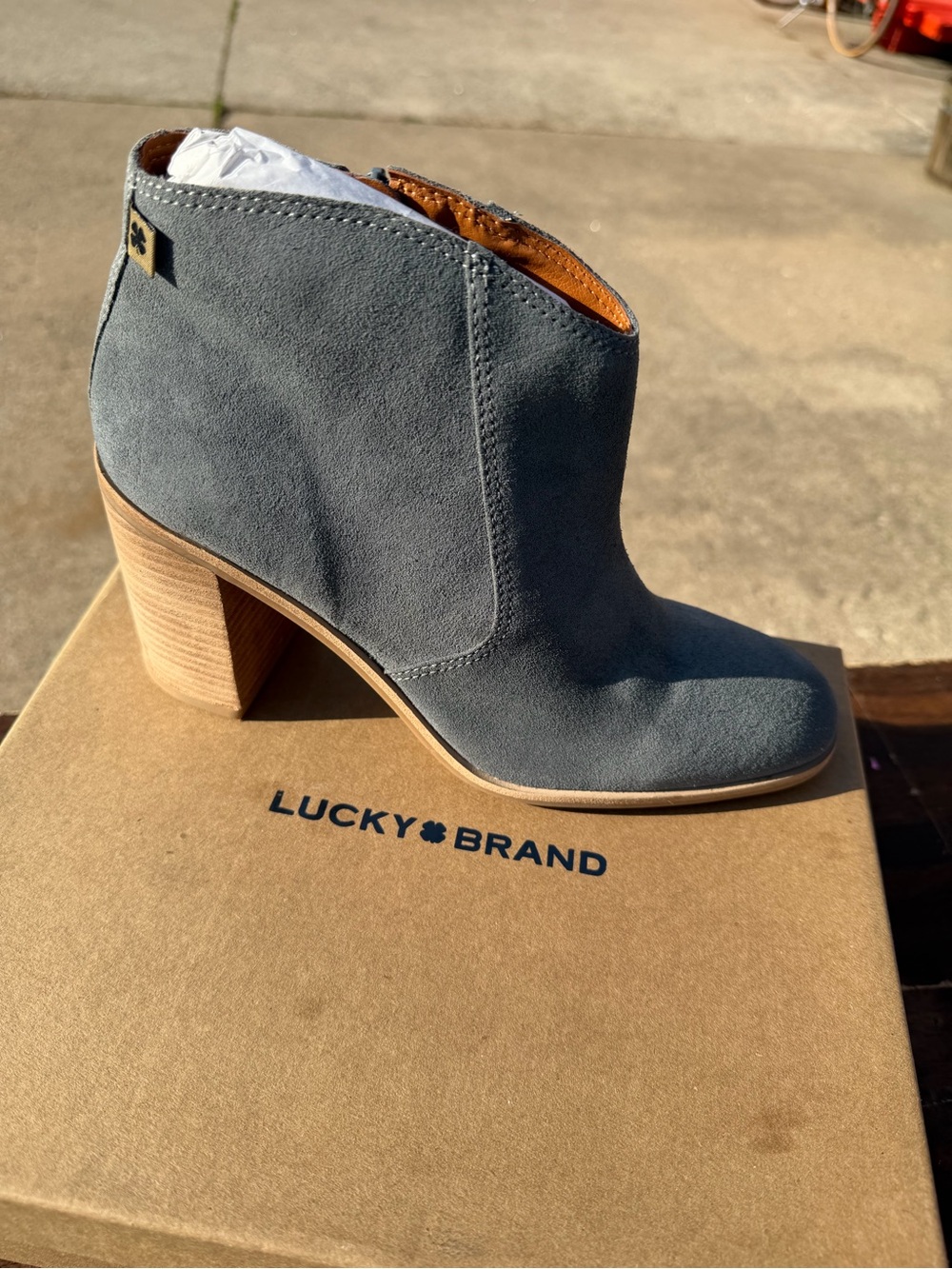 Lucky Brand Slate Gray Suede Heel Ankle Bootie